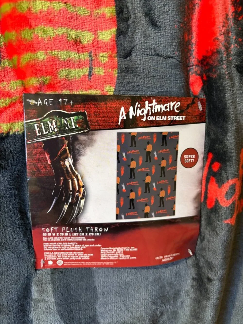 A Nightmare on Elm Street Freddy Krueger Plush Throw Blanket 50x70 NWT